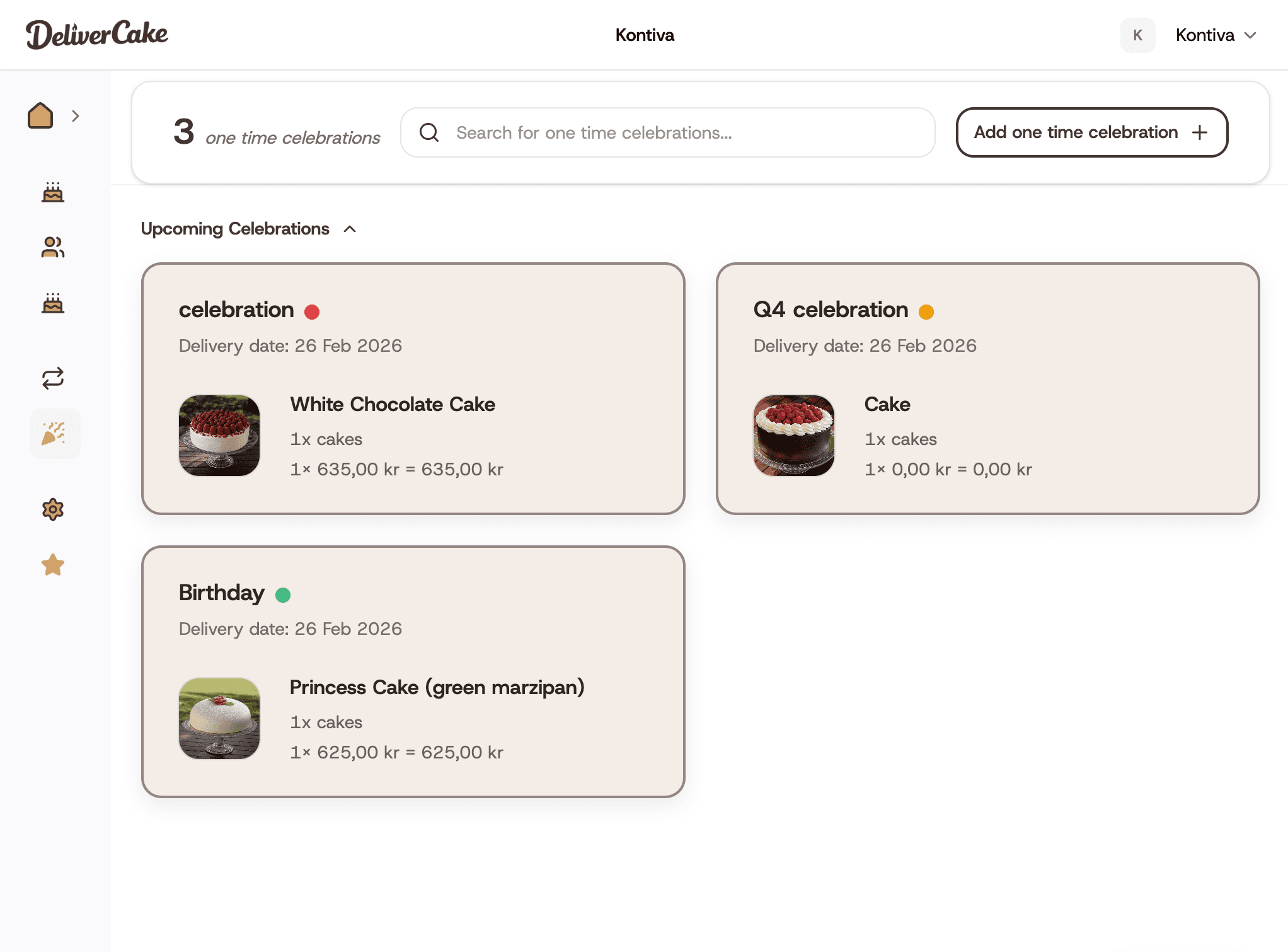 Gränssnitt för att skapa regler för automatiska tårtleveranser.
